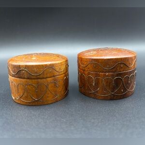 Vintage Japanese Natsume Tea Caddies Handcrafted Wooden Boxes Metal Floral Inlay